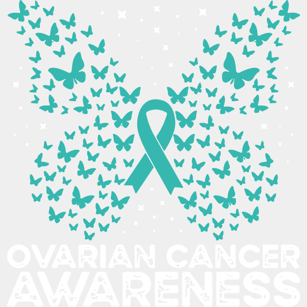 Ovarian Cancer Awareness Ribbon & Butterflies - Ovarian Cancer DTF Transfers - Adult Unisex - S & M (10’’) / Light
