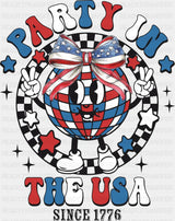 Party In The Usa Disco Ball - 4th Of July DTF Transfer Adult Unisex - S & M (10’’) / Dark Color Design (See Imaging)