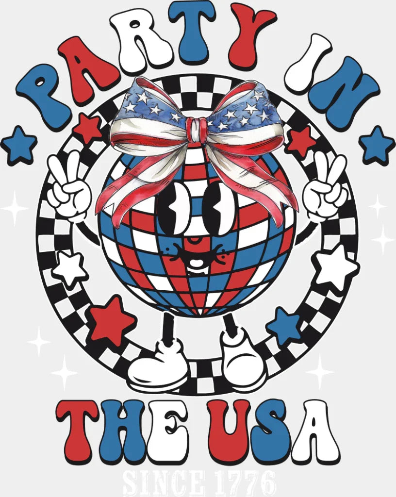 Party In The Usa Disco Ball - 4th Of July DTF Transfer Adult Unisex - S & M (10’’) / Light Color Design (See Imaging)