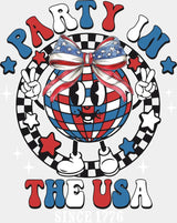 Party In The Usa Disco Ball - 4th Of July DTF Transfer Adult Unisex - S & M (10’’) / Light Color Design (See Imaging)