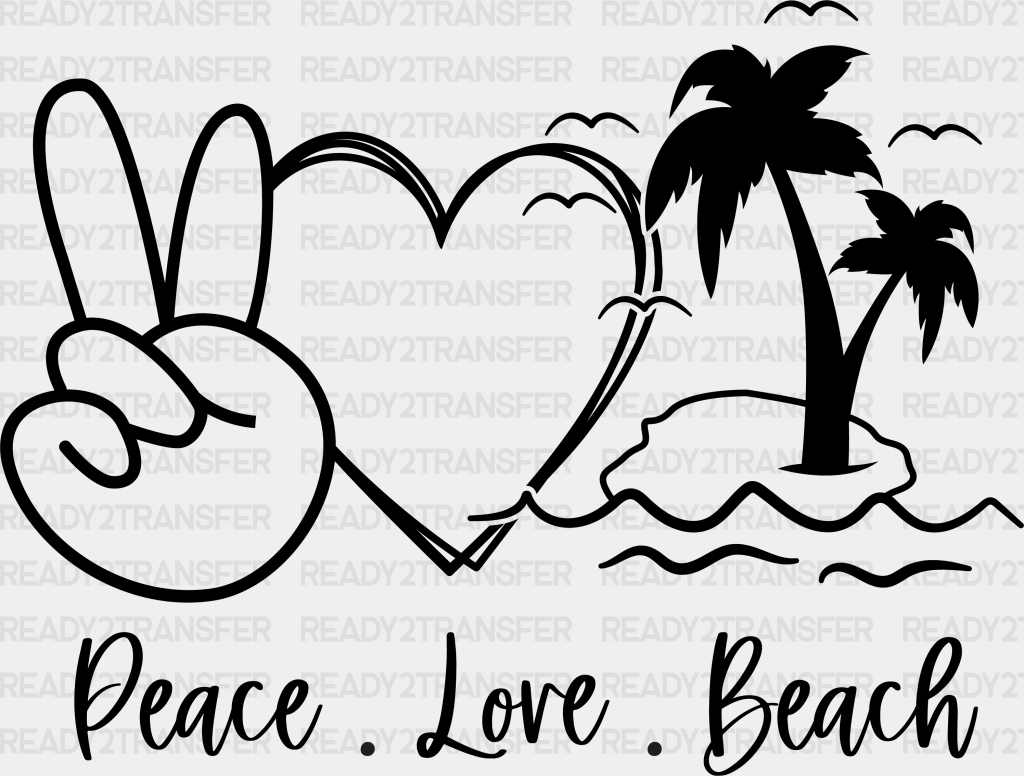 Peace Love Beach Summer Dtf Transfer Adult Unisex - S & M (10’) / Black