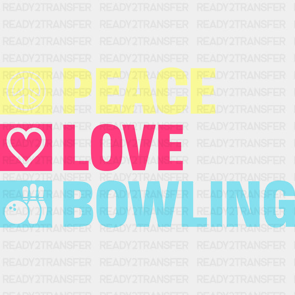 Peace Love Bowling, Color Design - Bowling DTF Transfers