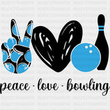 Peace Love Bowling - Bowling DTF Transfers ready2transfer Dark Color Design (See Imaging)