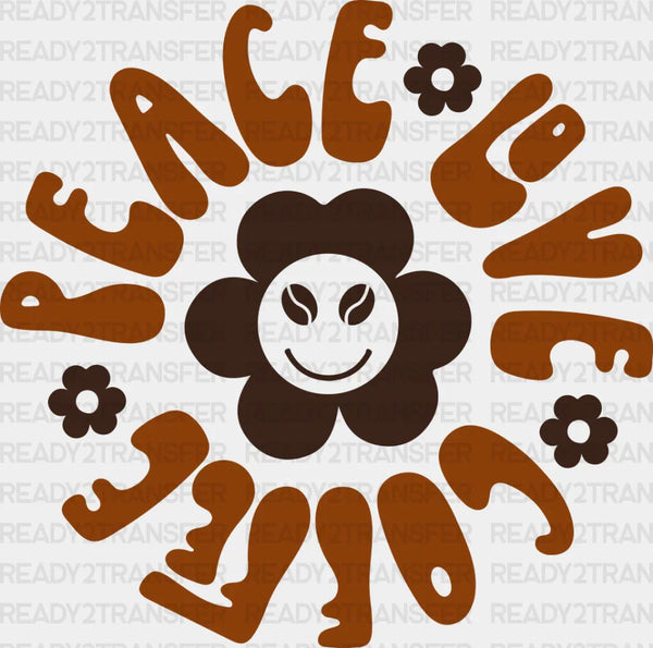 Peace Love Coffee Flower Design - Coffee Iron On DTF Transfer