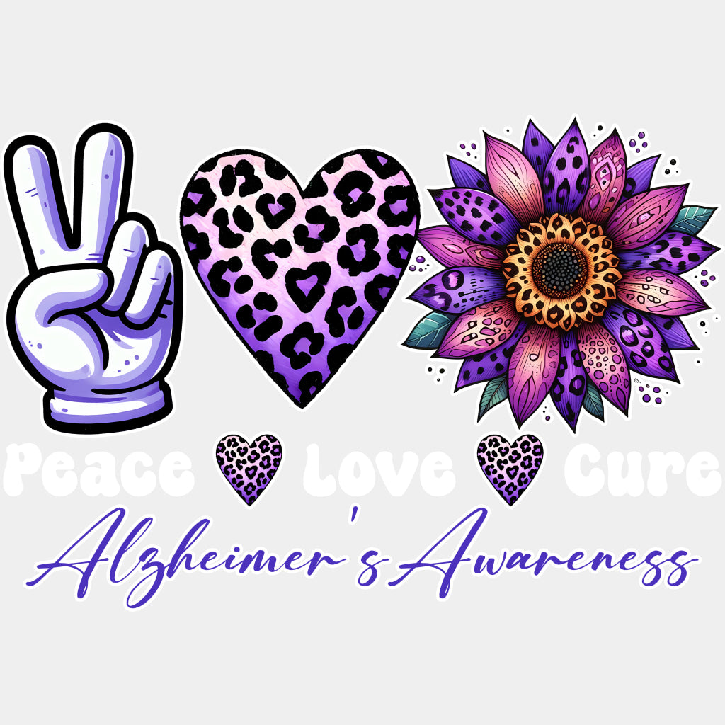Peace Love Cure, Alzheimer's Awareness - Alzheimer's Awareness DTF Transfer ready2transfer Light Color Design (See Imaging)