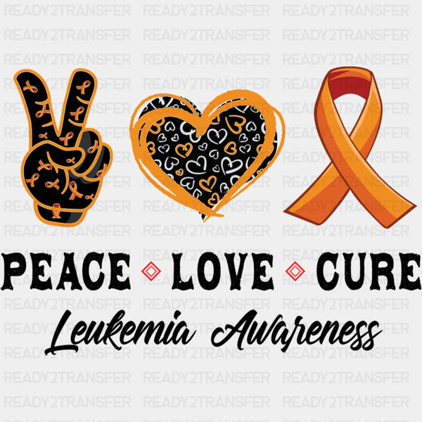 Peace Love Cure, Leukemia Awareness B&W - Leukemia DTF Transfers