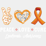 Peace Love Cure, Leukemia Awareness B&W - Leukemia DTF Transfers ready2transfer Light Color Design (See Imaging)