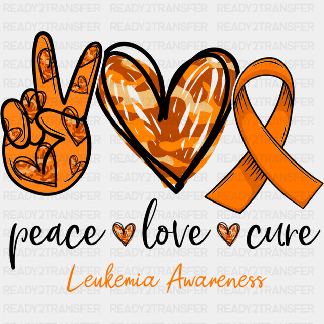 Peace, Love, Cure, Leukemia Awareness - Leukemia DTF Transfers ready2transfer Dark Color Design (See Imaging)