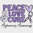 Peace Love Cure Retro - Alzheimer's Awareness DTF Transfer ready2transfer Dark Color Design (See Imaging)