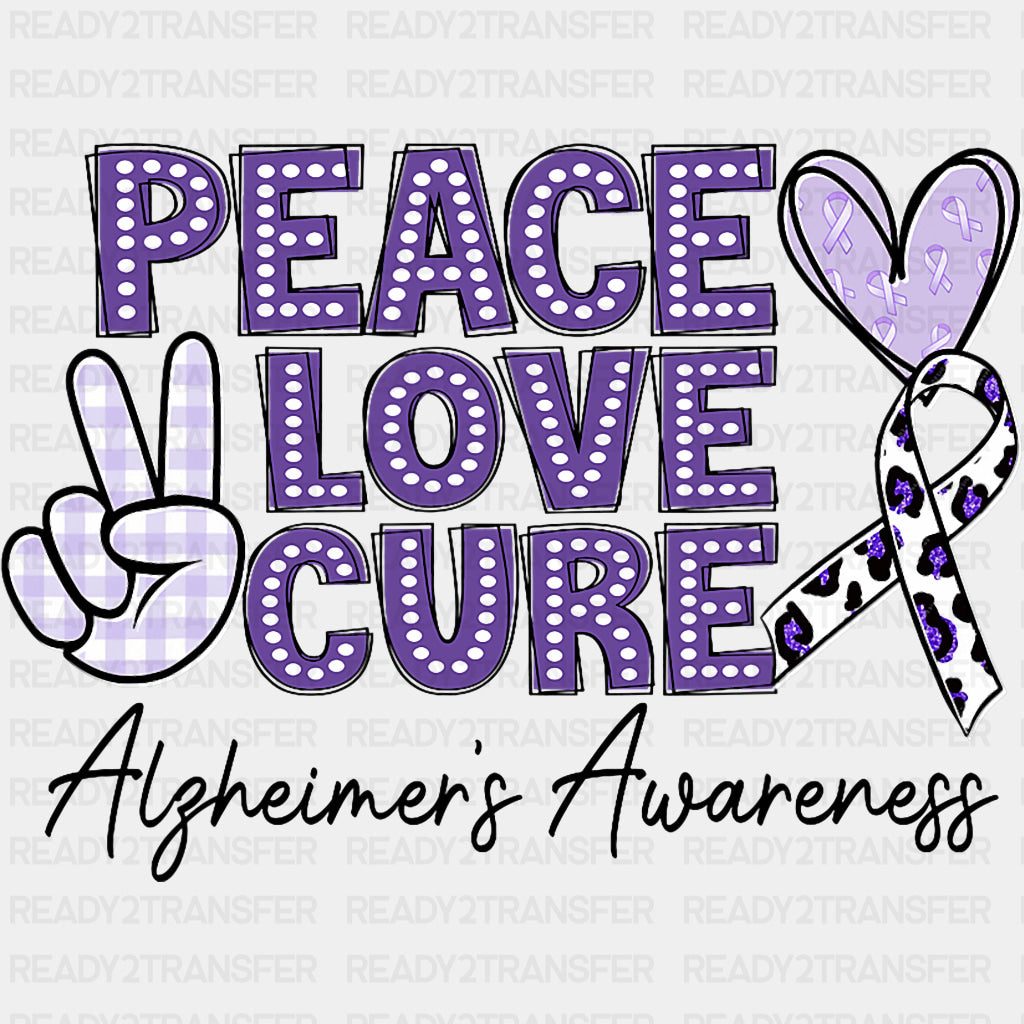 Peace Love Cure Retro - Alzheimer's Awareness DTF Transfer ready2transfer Dark Color Design (See Imaging)