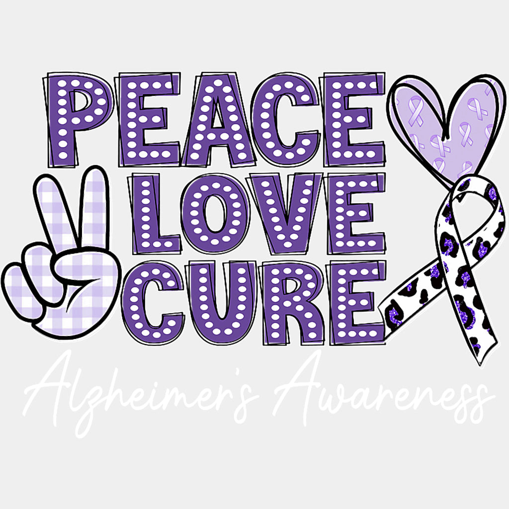 Peace Love Cure Retro - Alzheimer's Awareness DTF Transfer ready2transfer Light Color Design (See Imaging)