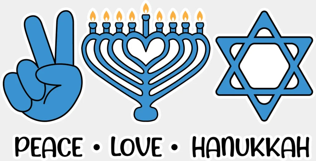 Peace Love Hanukkah - Hanukkah DTF Transfer Adult Unisex - S & M (10’’) / Light Color Design (See Imaging)