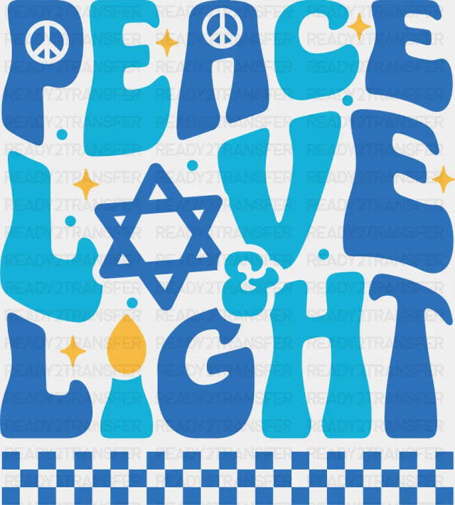 Peace Love Light Checkered Design - Hanukkah DTF Transfer