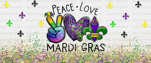 Peace Love Mardi Gras - Mardi Gras Cup Wrap UV Sticker Permanent UV DTF Decal