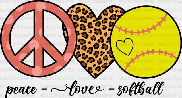 Peace Love Softball - Softball DTF Heat Transfer ready2transfer Black