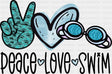 Peace Love Swim Doodles Design - Swimming DTF Heat Transfer ready2transfer Black