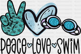 Peace Love Swim Doodles Design - Swimming DTF Heat Transfer ready2transfer Black