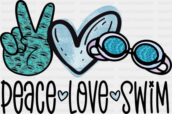 Peace Love Swim Doodles Design - Swimming DTF Heat Transfer
