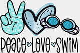 Peace Love Swim Doodles Design - Swimming DTF Heat Transfer ready2transfer White