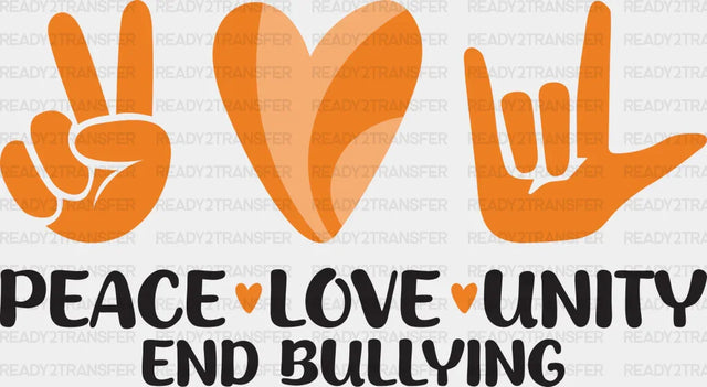 Peace Love Unity Heart Design - Anti Bullying Iron On Dtf Transfer Adult Unisex S & M (10’’) /