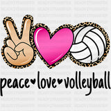 Peace Love Volleyball, Leopard Print - Volleyball DTF Transfers ready2transfer Dark Color Design (See Imaging)