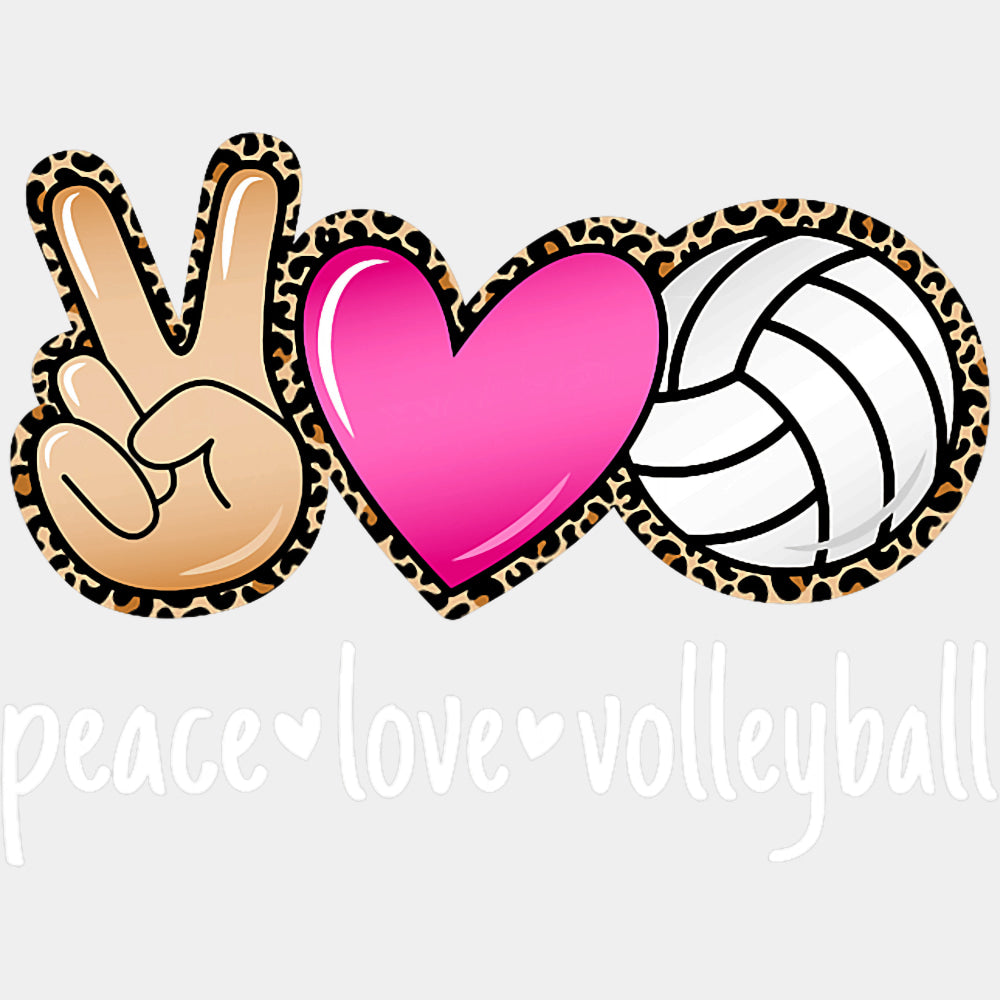 Peace Love Volleyball, Leopard Print - Volleyball DTF Transfers ready2transfer Light Color Design (See Imaging)