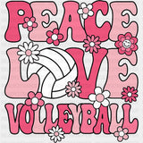 Peace Love Volleyball, Pink Flowers - Volleyball DTF Transfers ready2transfer Dark Color Design (See Imaging)