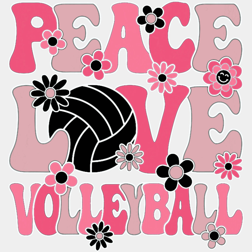 Peace Love Volleyball, Pink Flowers - Volleyball DTF Transfers ready2transfer Light Color Design (See Imaging)