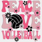 Peace Love Volleyball, Pink Flowers - Volleyball DTF Transfers ready2transfer Light Color Design (See Imaging)