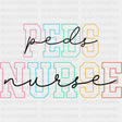 Ped Nurse, Colorful & Cursive B&W - Pediatric Nurse DTF Transfers ready2transfer Dark Color Design (See Imaging)