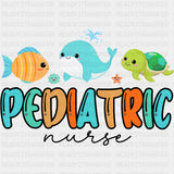 Pediatric Nurse, Fish, Whale & Turtle - Pediatric Nurse DTF Transfers ready2transfer Dark Color Design (See Imaging)