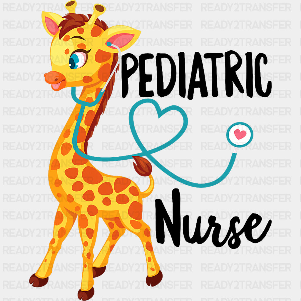 Pediatric Nurse, Giraffe - Pediatric Nurse DTF Transfers ready2transfer Dark Color Design (See Imaging)