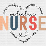 Pediatric Nurse, Heart Text - Pediatric Nurse DTF Transfers ready2transfer Dark Color Design (See Imaging)