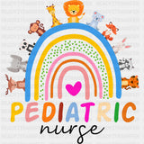 Pediatric Nurse, Rainbow & Animals - Pediatric Nurse DTF Transfers ready2transfer Dark Color Design (See Imaging)