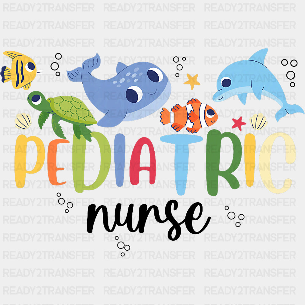 Pediatric Nurse, Water Animals - Pediatric Nurse DTF Transfers ready2transfer Dark Color Design (See Imaging)