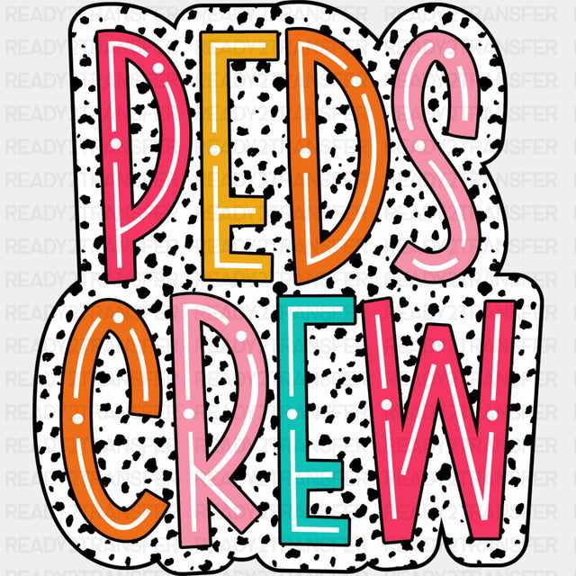 Peds Crew, B&W Dotted Design - Pediatric Nurse DTF Transfers ready2transfer