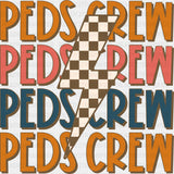 Peds Crew, Checkered Lightning Bolt - Pediatric Nurse DTF Transfers ready2transfer