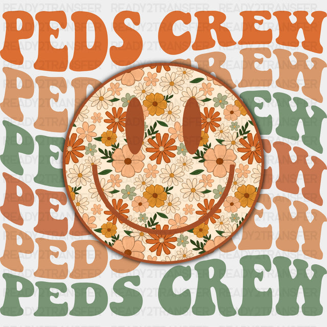 Peds Crew, Flower Pattern Smiley - Pediatric Nurse DTF Transfers ready2transfer