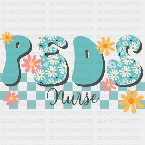 Peds Nurse, Blue, White Daisies - Pediatric Nurse DTF Transfers