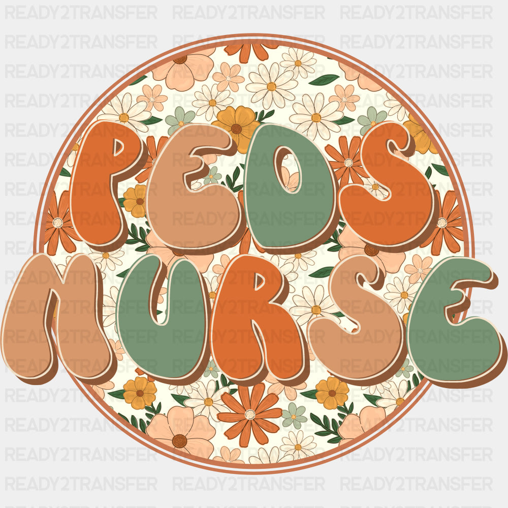 Peds Nurse, Circular Retro - Pediatric Nurse DTF Transfers ready2transfer