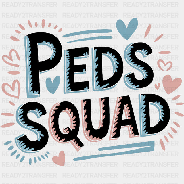 Peds Squad, Blue Heart - Pediatric Nurse DTF Transfers ready2transfer Dark Color Design (See Imaging)