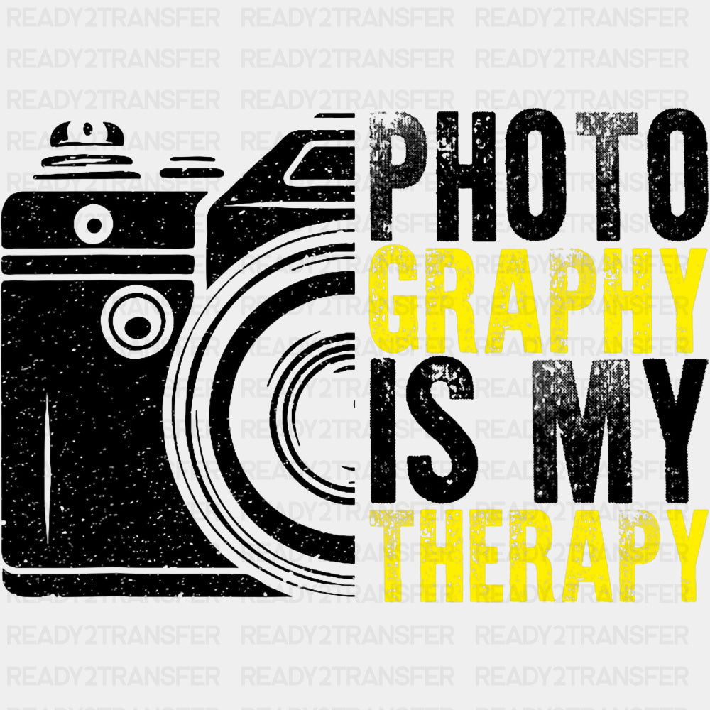 Photographyy Is My Therapy, B&W Yellow - Photography DTF Transfers ready2transfer Dark Color Design (See Imaging)