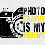 Photographyy Is My Therapy, B&W Yellow - Photography DTF Transfers ready2transfer Dark Color Design (See Imaging)