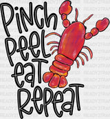 Pinch Peel Eat Repeat - Crawfish Dtf Transfer Adult Unisex S & M (10’’) / Dark Color Design