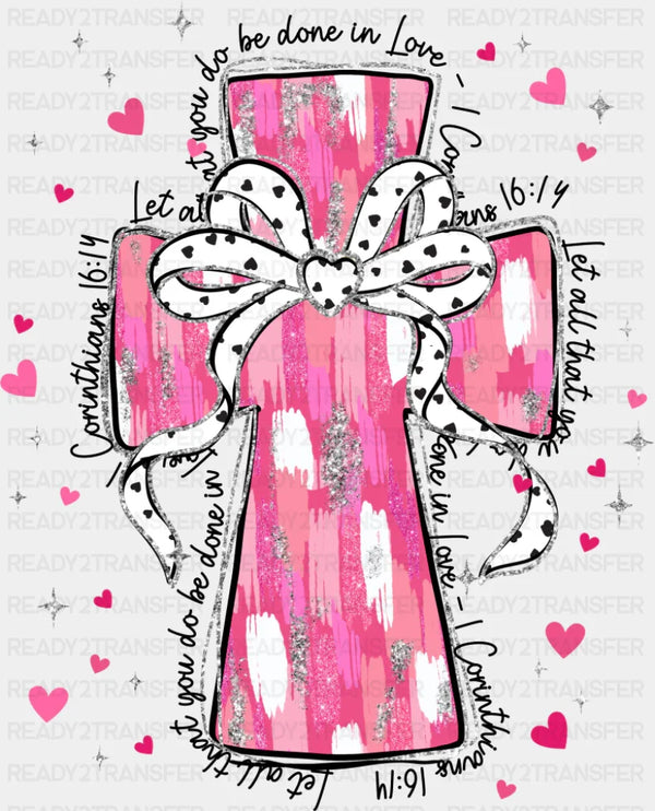 Pink And White Cross - Valentine's Day DTF Transfer