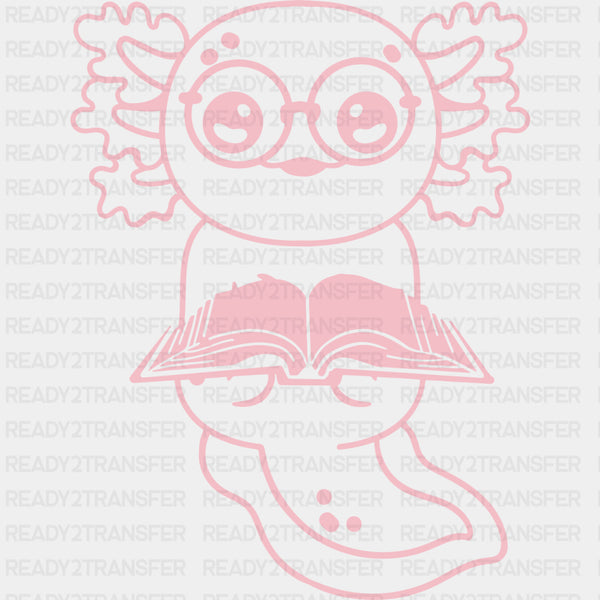Pink Axolotl Reading - Librarian DTF Transfers