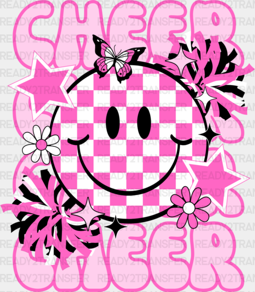 Pink Cheerleader Smiley Design - Dtf Heat Transfer