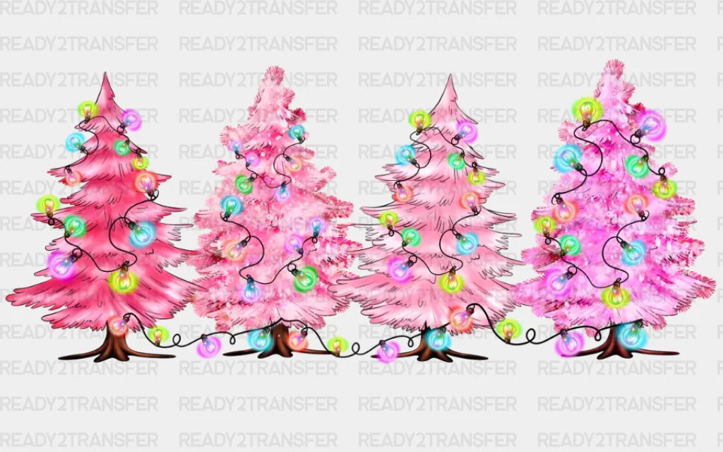 Pink Christmas Trees Dtf Transfer