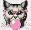 Pink Glasses & Gum - Cats DTF Transfer