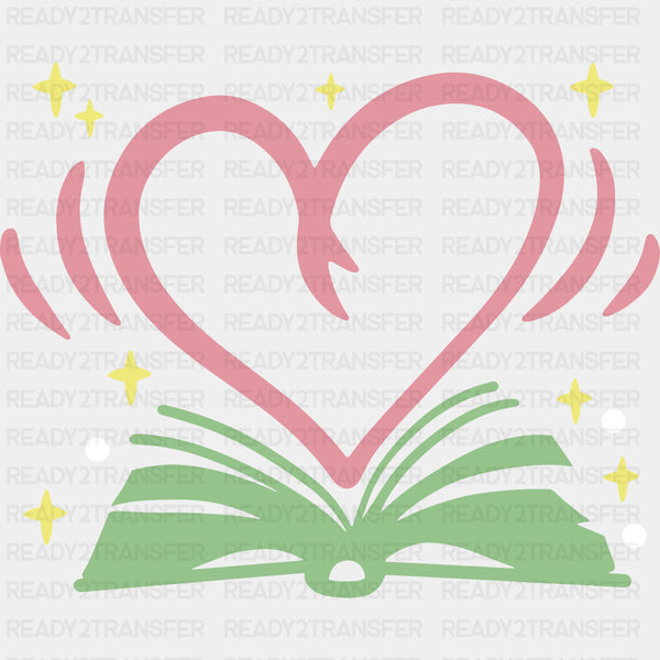 Pink Heart, Green Book - Librarian DTF Transfers